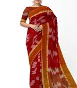 Crimson red ikat saree with mustard border