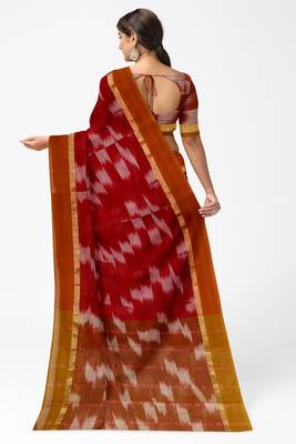 Crimson red ikat saree with mustard border 2