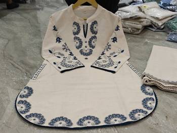 White Embroidered Co-Ord Set with Blue Paisley Detailing 5