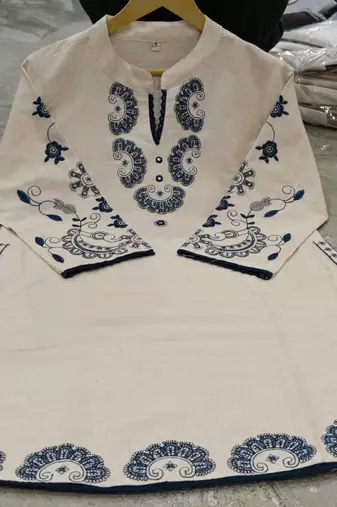 White Embroidered Co-Ord Set with Blue Paisley Detailing