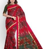 Magenta Pochampally ikat maroon saree with green pallu