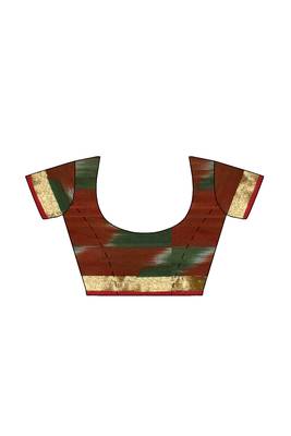 Magenta Pochampally ikat maroon saree with green pallu 5