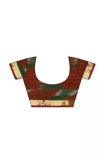 Magenta Pochampally ikat maroon saree with green pallu