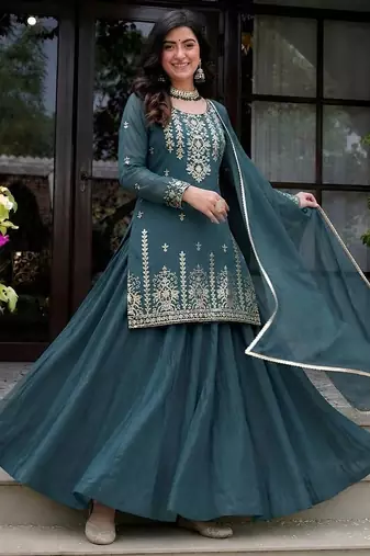 rama green roman cotton party wear embroidered sharara suit set 