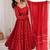red chinon silk party wear embroidered anarkali suit set 