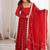 red chinon silk party wear embroidered anarkali suit set 