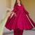 pink roman silk party wear embroidered anarkali palazzo suit set 
