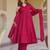 pink roman silk party wear embroidered anarkali palazzo suit set 