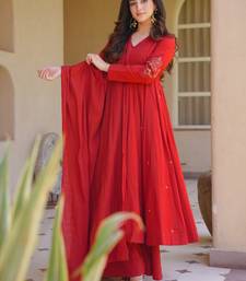 red roman silk party wear embroidered anarkali palazzo suit set 