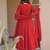 red roman silk party wear embroidered anarkali palazzo suit set 
