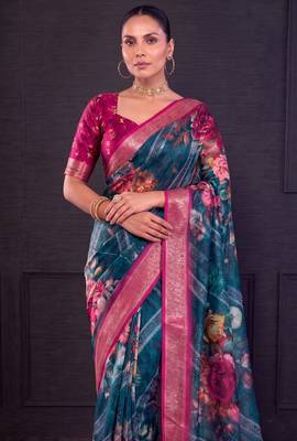 Designer tasar silk blend printed saree with rich look 2
