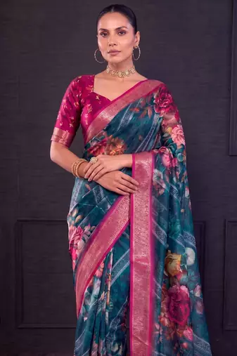 Designer tasar silk blend printed saree with rich look