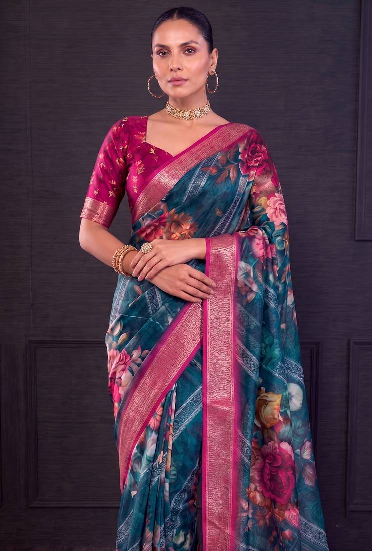 Designer tasar silk blend printed saree with rich look