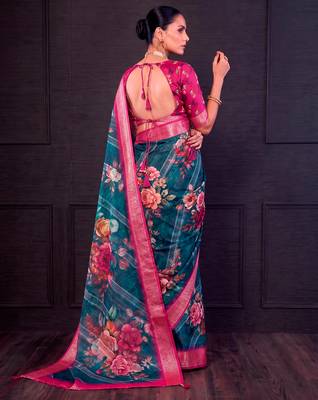 Designer tasar silk blend printed saree with rich look 3