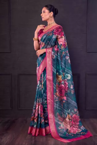 Designer tasar silk blend printed saree with rich look