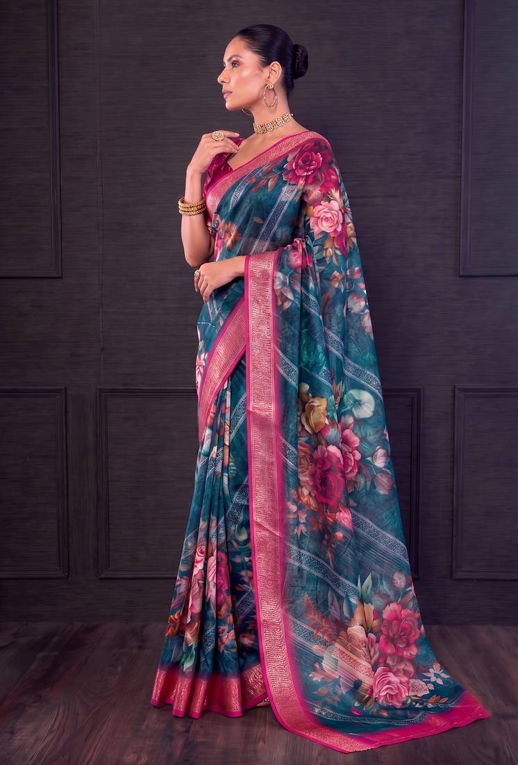 Designer tasar silk blend printed saree with rich look