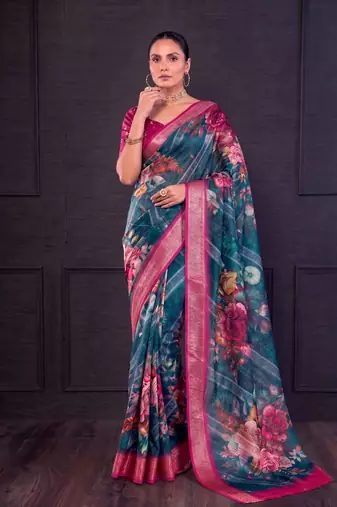 Designer tasar silk blend printed saree with rich look
