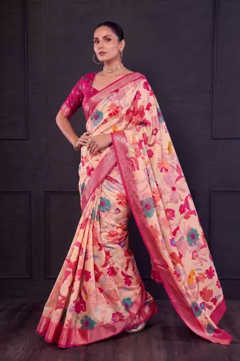 Designer tasar silk blend printed saree with rich look