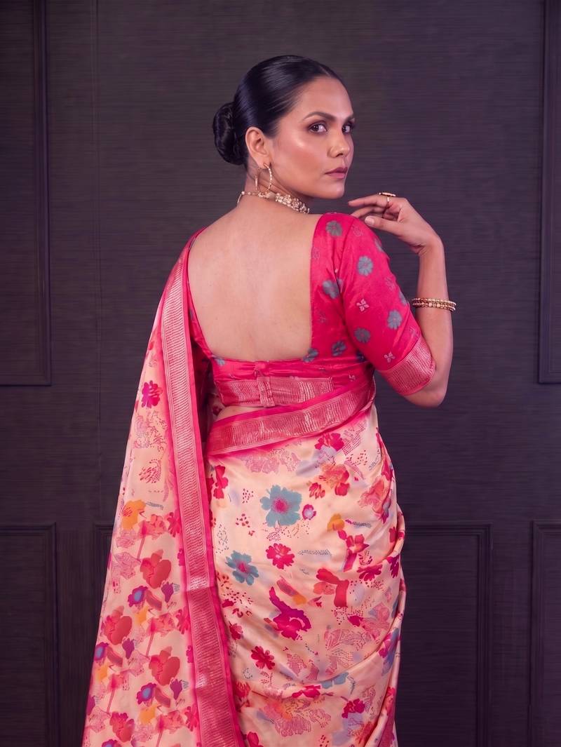Designer tasar silk blend printed saree with rich look