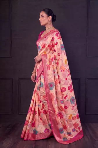 Designer tasar silk blend printed saree with rich look