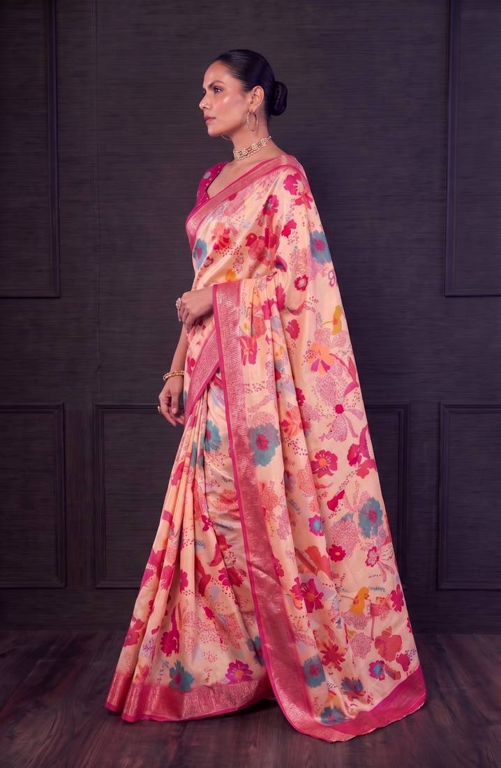 Designer tasar silk blend printed saree with rich look