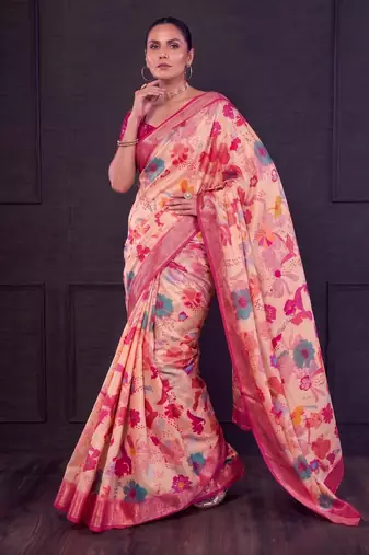 Designer tasar silk blend printed saree with rich look