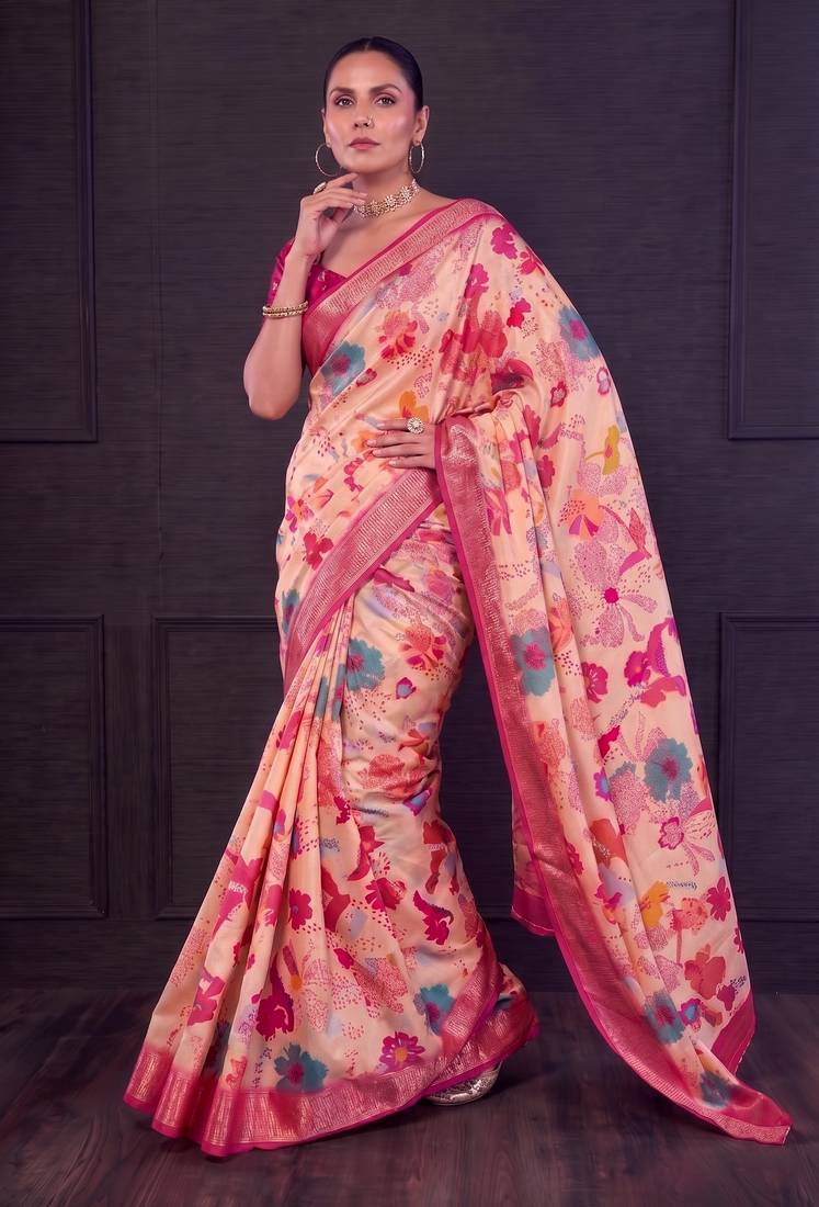 Designer tasar silk blend printed saree with rich look