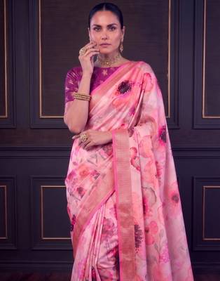 Designer tasar silk blend printed saree with rich look 2