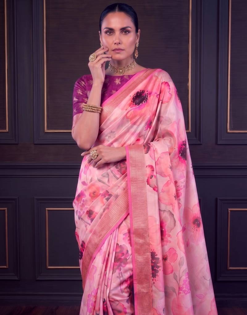 Designer tasar silk blend printed saree with rich look