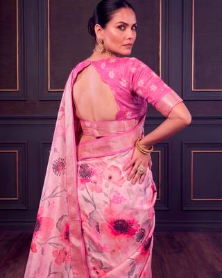 Designer tasar silk blend printed saree with rich look 3