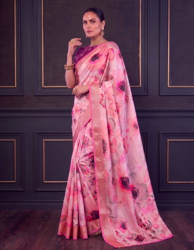 Designer tasar silk blend printed saree with rich look