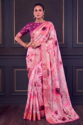 Designer tasar silk blend printed saree with rich look