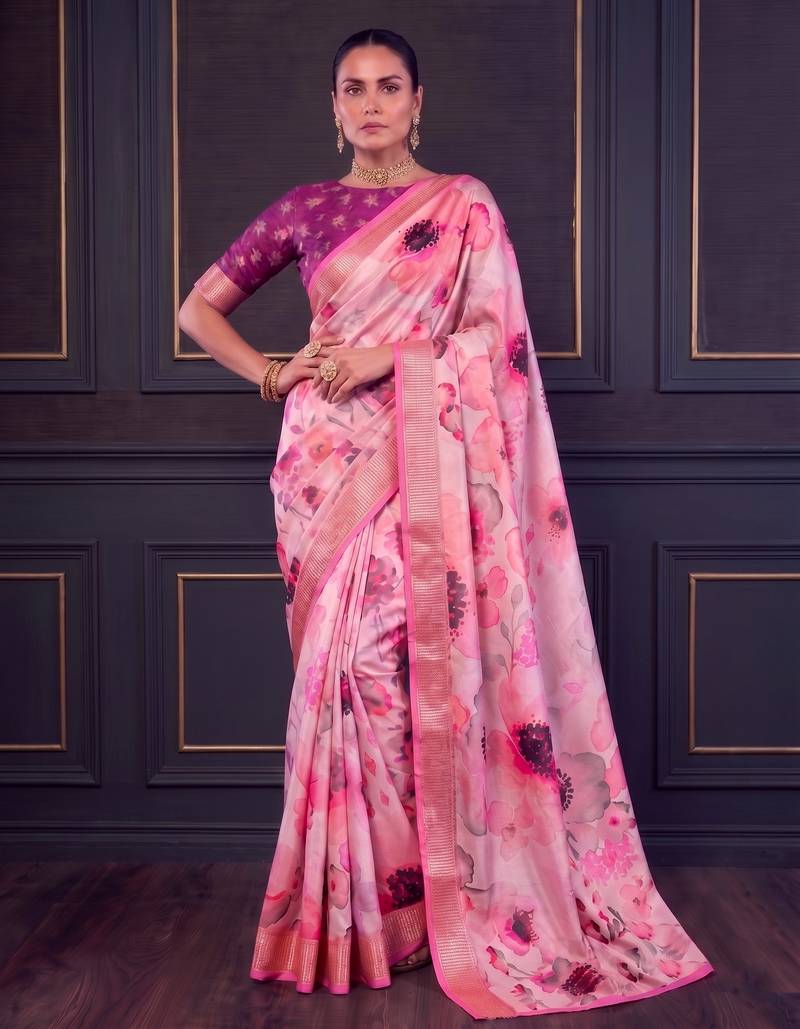 Designer tasar silk blend printed saree with rich look