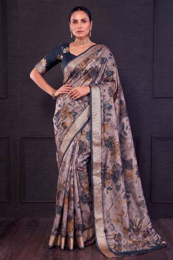Designer tasar silk blend printed saree with rich look