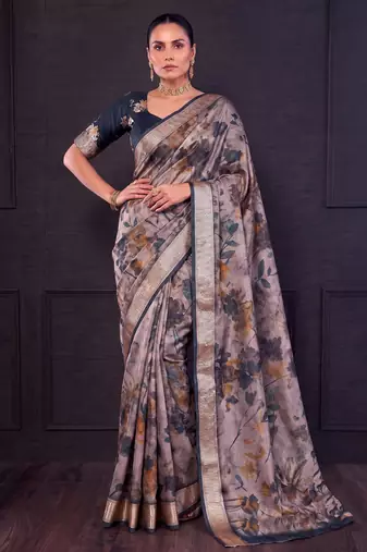 Designer tasar silk blend printed saree with rich look