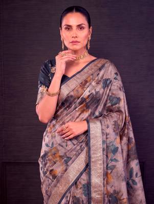 Designer tasar silk blend printed saree with rich look 2