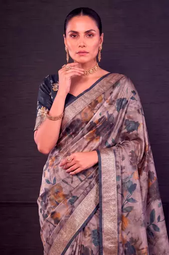 Designer tasar silk blend printed saree with rich look