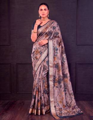 Designer tasar silk blend printed saree with rich look 5