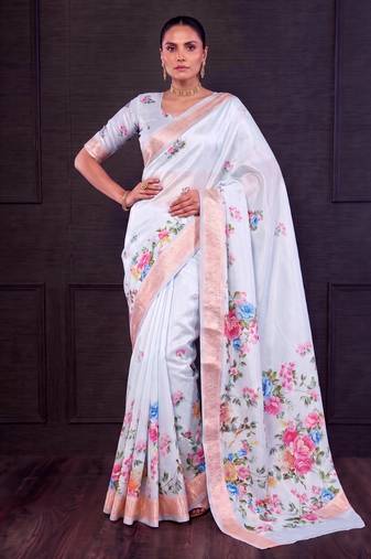 Designer tasar silk blend printed saree with rich look