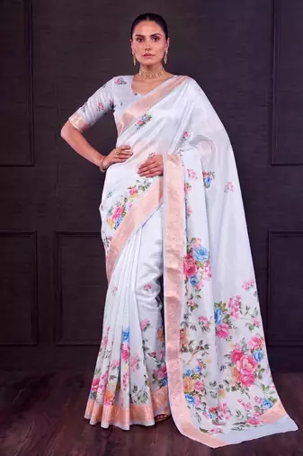 Designer tasar silk blend printed saree with rich look