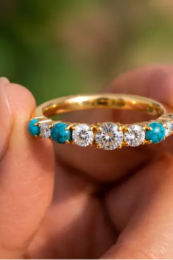 Elegant Gold Plated Turquoise & Round Stone Ring for Women