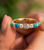 Elegant Gold Plated Turquoise & Round Stone Ring for Women