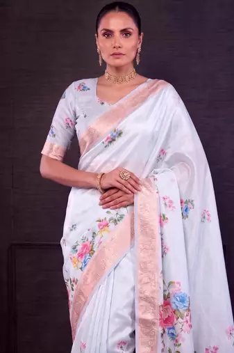 Designer tasar silk blend printed saree with rich look
