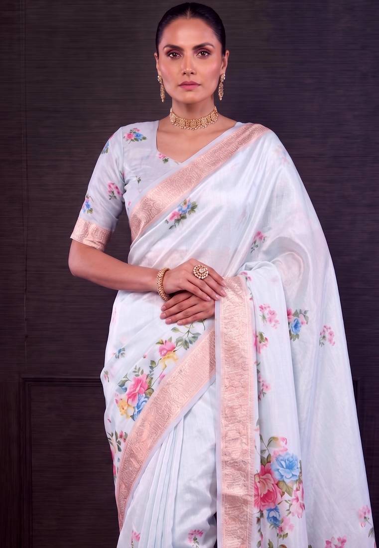 Designer tasar silk blend printed saree with rich look