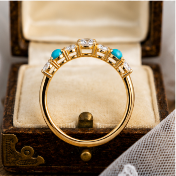 Elegant Gold Plated Turquoise & Round Stone Ring for Women 3
