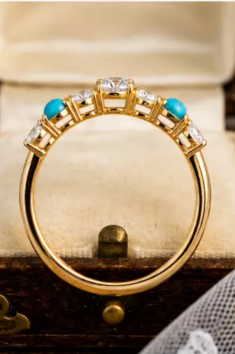 Elegant Gold Plated Turquoise & Round Stone Ring for Women