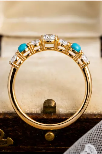 Elegant Gold Plated Turquoise & Round Stone Ring for Women
