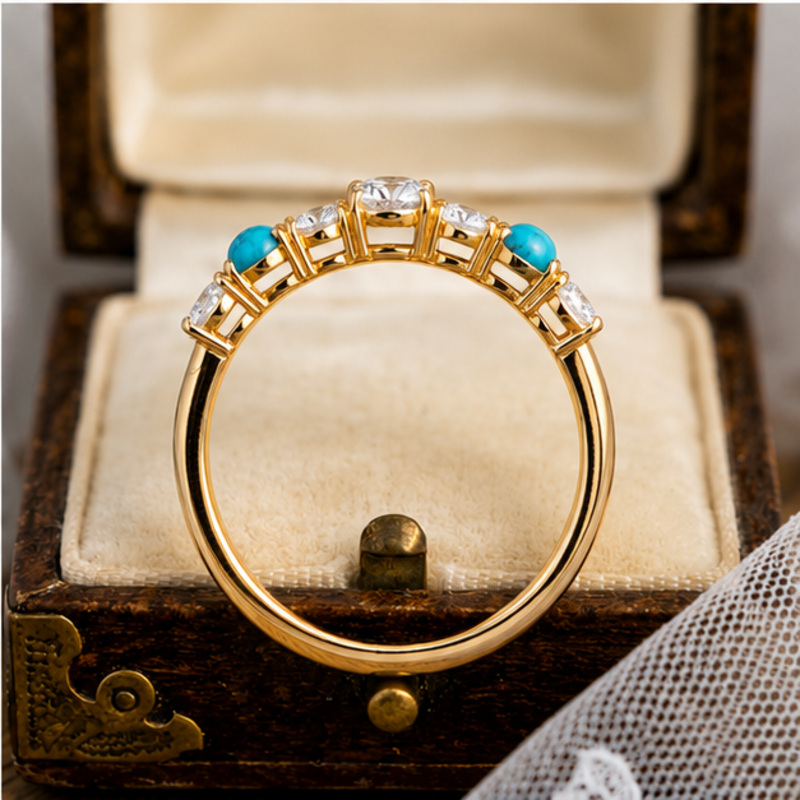 Elegant Gold Plated Turquoise & Round Stone Ring for Women