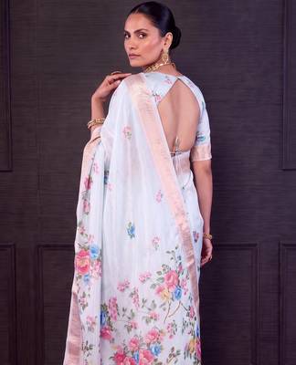 Designer tasar silk blend printed saree with rich look 3