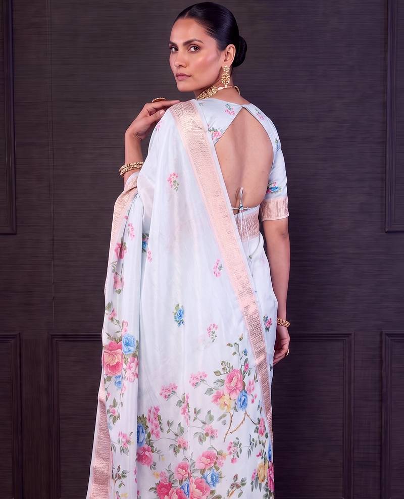 Designer tasar silk blend printed saree with rich look